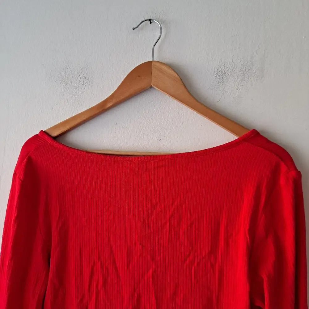 NWT OGL Soft Bell Sleeve Cropped Cardigan Wool Blend Ribbed Red Women's Size M
